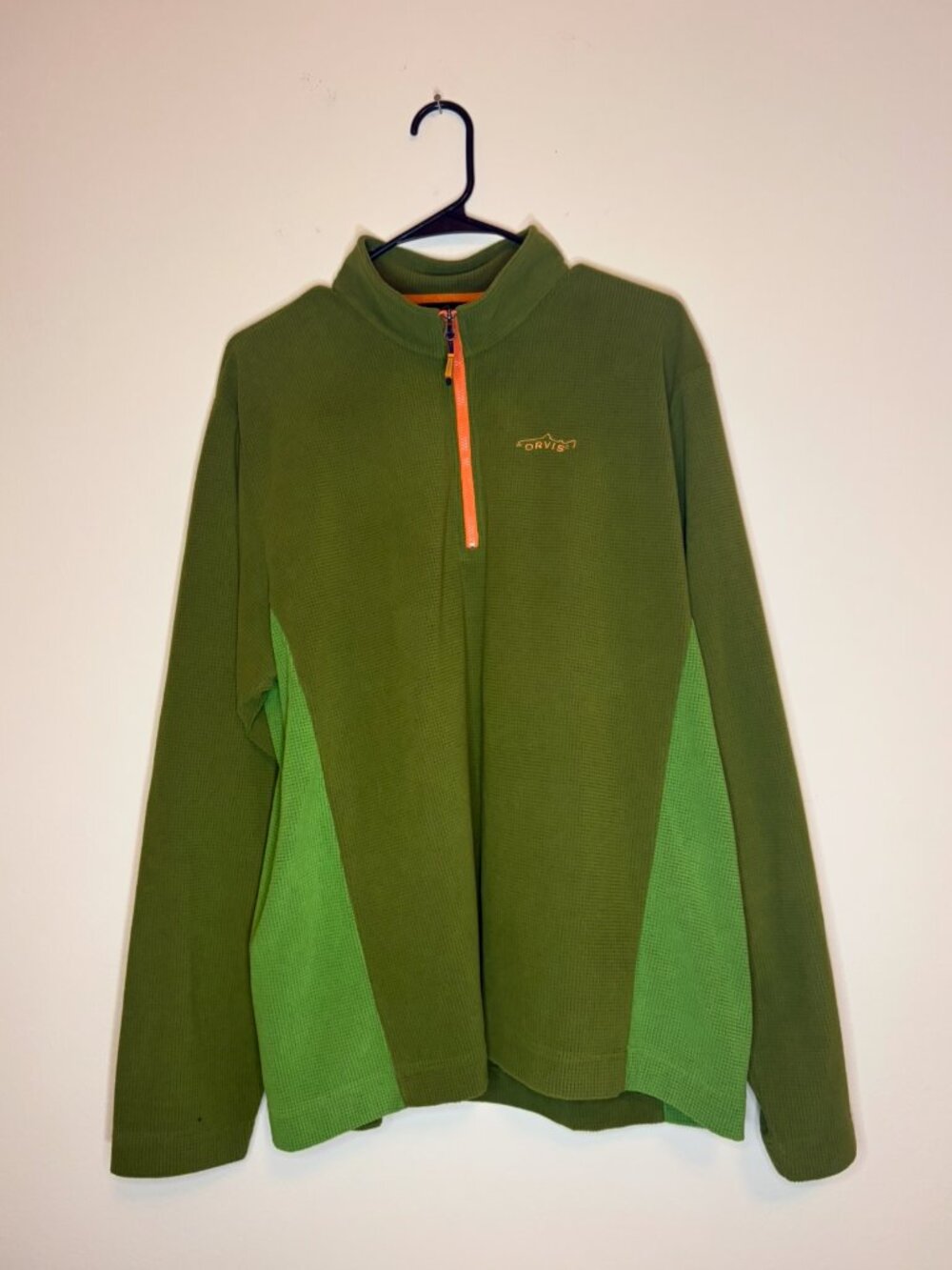 Orvis 1/4 Zip Jacket Green/ orange zipper Size L